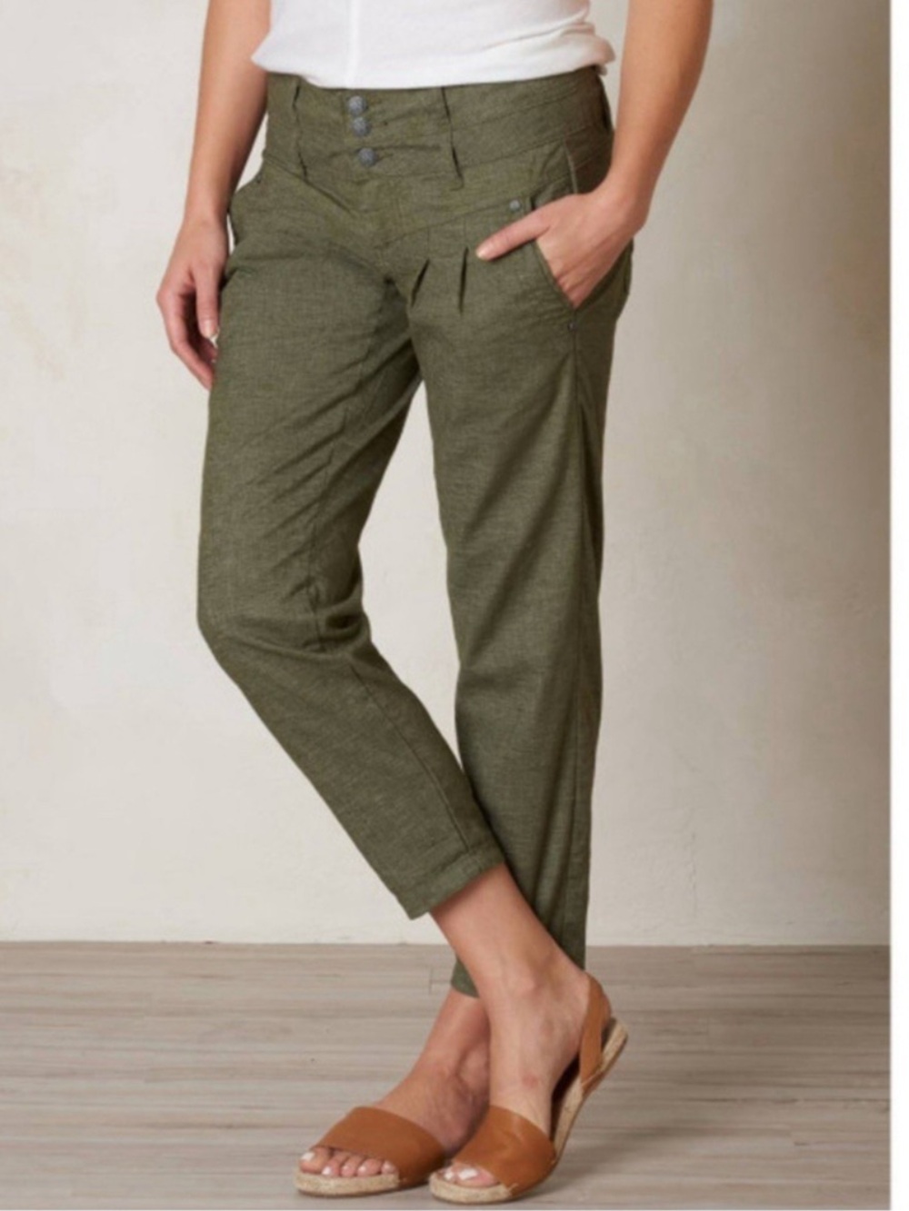 prAna Olive Hemp Blend Cropped Pants Women’s Size 4 Green Casual Travel